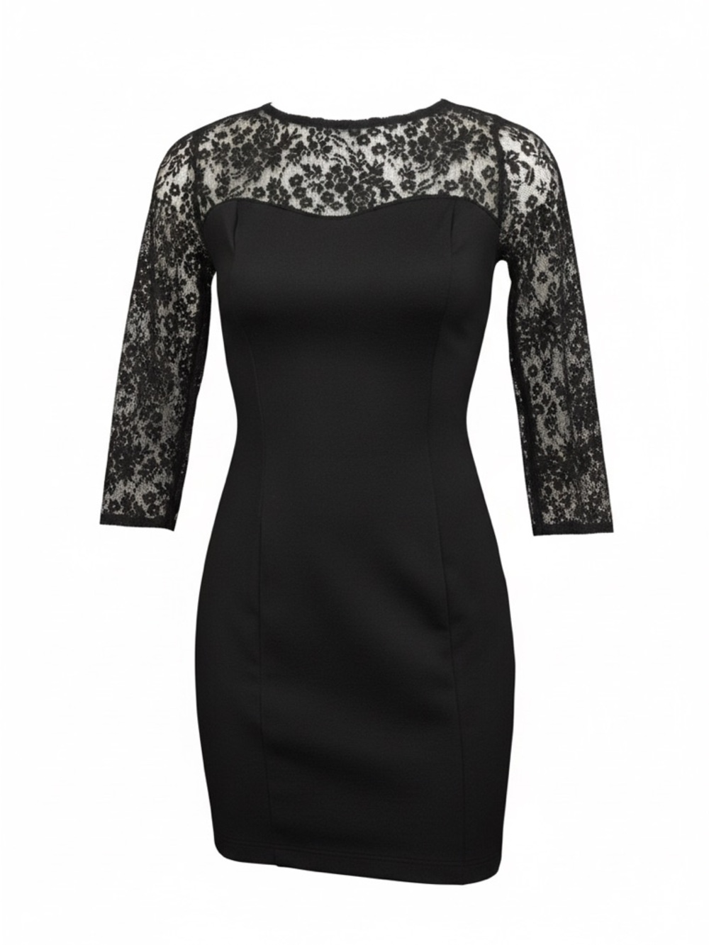 Guess Black Lace Yoke Fitted Sheath Dress